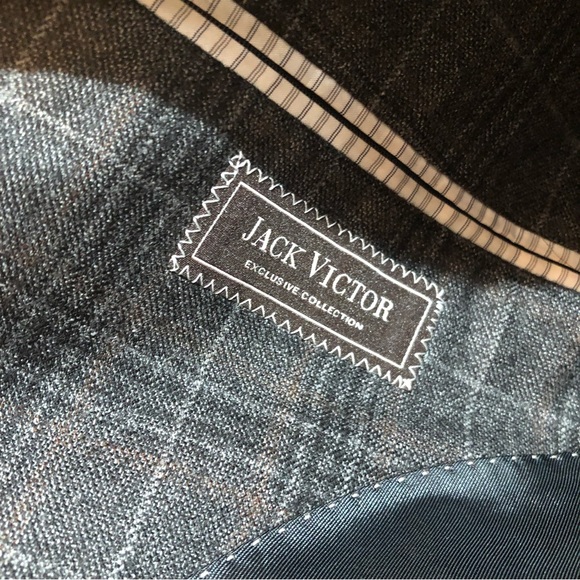 Jack Victor 100% New Zealand Merino Wool Gray Single Breasted Plaid Blazer - Picture 6 of 10